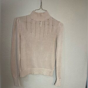 Free People puff shoulder tan linen blend Sweater XS